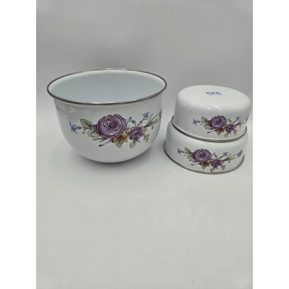 Lot Of 3 Kobe Enamel‎ bowls Purple roses Vintage
